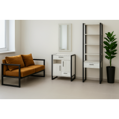 Тумба для прихожей Tobi Sho Норд ЛТ-11 в стиле Лофт с ящиками и дверцей, 660х350х900 мм Дуб крафт белый Київ