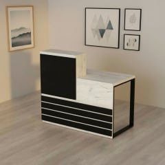 Стійка адміністратора Tobi Sho Ресепшн/5 правостороння для офісу, салону, 1600х636х1090 Дуб крафт білий/Чорний Київ