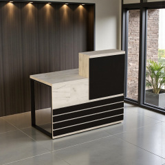 Стійка адміністратора Tobi Sho Ресепшн/5 лівостороння для офісу, салону, 1400х636х1090 Дуб крафт білий/Чорний Київ