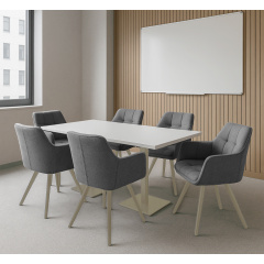 Стілець обідній з підлокітниками та спинкою Осло М-235, для кухні, їдальні, фактурна тканина Сірий агат/капучино, 850х600х610 мм Київ