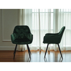 Стілець обідній зі спинкою Аріс М-65 з підлокітниками, для кухні, їдальні, кафе велюр Смарагд/чорний, 860х580х590 мм Київ