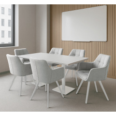 Стілець обідній з підлокітниками та спинкою Осло М-235, для кухні, їдальні, фактурна тканина Ніжно-білий/білий, 850х600х610 мм Київ