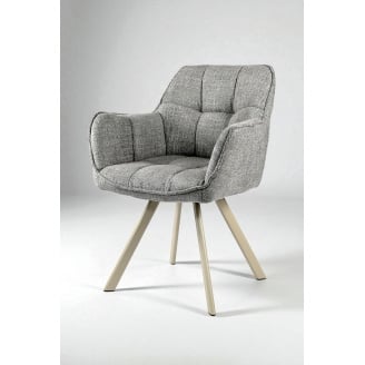 Стілець обідній з підлокітниками та спинкою Осло М-235, для кухні, їдальні, фактурна тканина Сірий агат/капучино, 850х600х610 мм