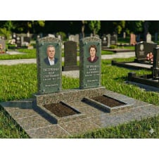 Подвійний пам'ятник з зеленого граніту з відмосткою