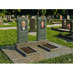 Подвійний пам'ятник з зеленого граніту з відмосткою Київ