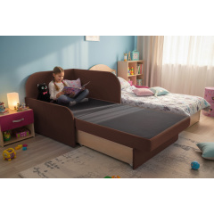 Крісло-ліжко дитяче Tobi Sho Діксі м'яке розкладне лівостороннє велюр Fiore Chocolate, 950х750х700 мм Київ