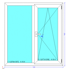 Вікно 1300x1400 мм монтажна ширина 60 мм профіль WDS Ekipazh Ultra 60 з однокамерним склопакетом 24 мм Київ