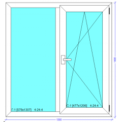 Вікно 1300x1400 мм монтажна ширина 60 мм профіль WDS Ekipazh Ultra 60 з однокамерним склопакетом 32 мм Київ