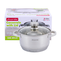 Каструля з кришкою та порожнистими ручками Kamille 3 л Сріблястий KM-4912 Київ