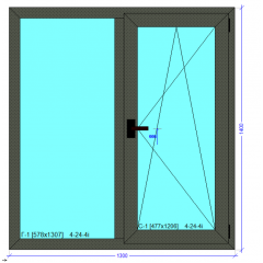 Вікно металопластикове 1300x1400мм монтажна ширина 60мм профіль WDS Ekipazh Ultra 60 з однокамерним склопакетом 32 мм Київ