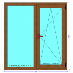 Окно 1300x1400 мм, монтажная ширина 76мм, профиль WDS 76AD Ирпень