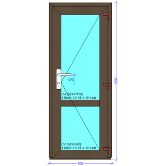 Входная дверь металлопластиковая 800х2000 мм монтажная ширина 76 мм профиль WDS 76AD