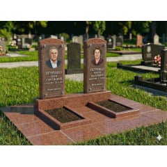 Подвійний пам'ятник із червоного граніту з майданчиком Сміла