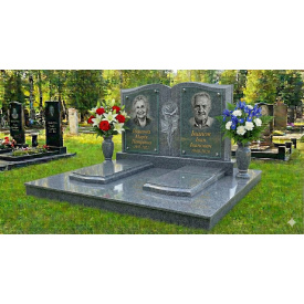 Подвійний пам'ятник "книга" з майданчиком із сірого граніту