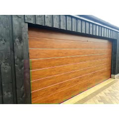 Секционные гаражные ворота Gant Plus - панель Широкая линия, размер 4300x3000 мм., цвет Золотой дуб. Ручное управление. Киев