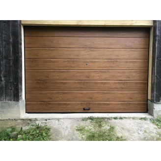 Cекційні Секційні гаражні ворота Gant Plus Pro розмір 2940 х 2500 мм. (Широка лінія - Темний дуб) Торсіон