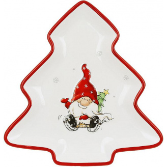 Новогодняя тарелка Gnomes on a sled 20,5х21 см в форме елки BonaDi Разноцветный DP232364
