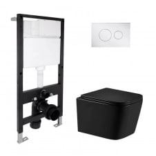 Інсталяція для унітазу 4 в 1 Qtap Standard + унітаз підвісний Qtap Crow Ultra Quiet 485x340x290, з круглою панеллю змиву Chrome (QT05335171MB51717)